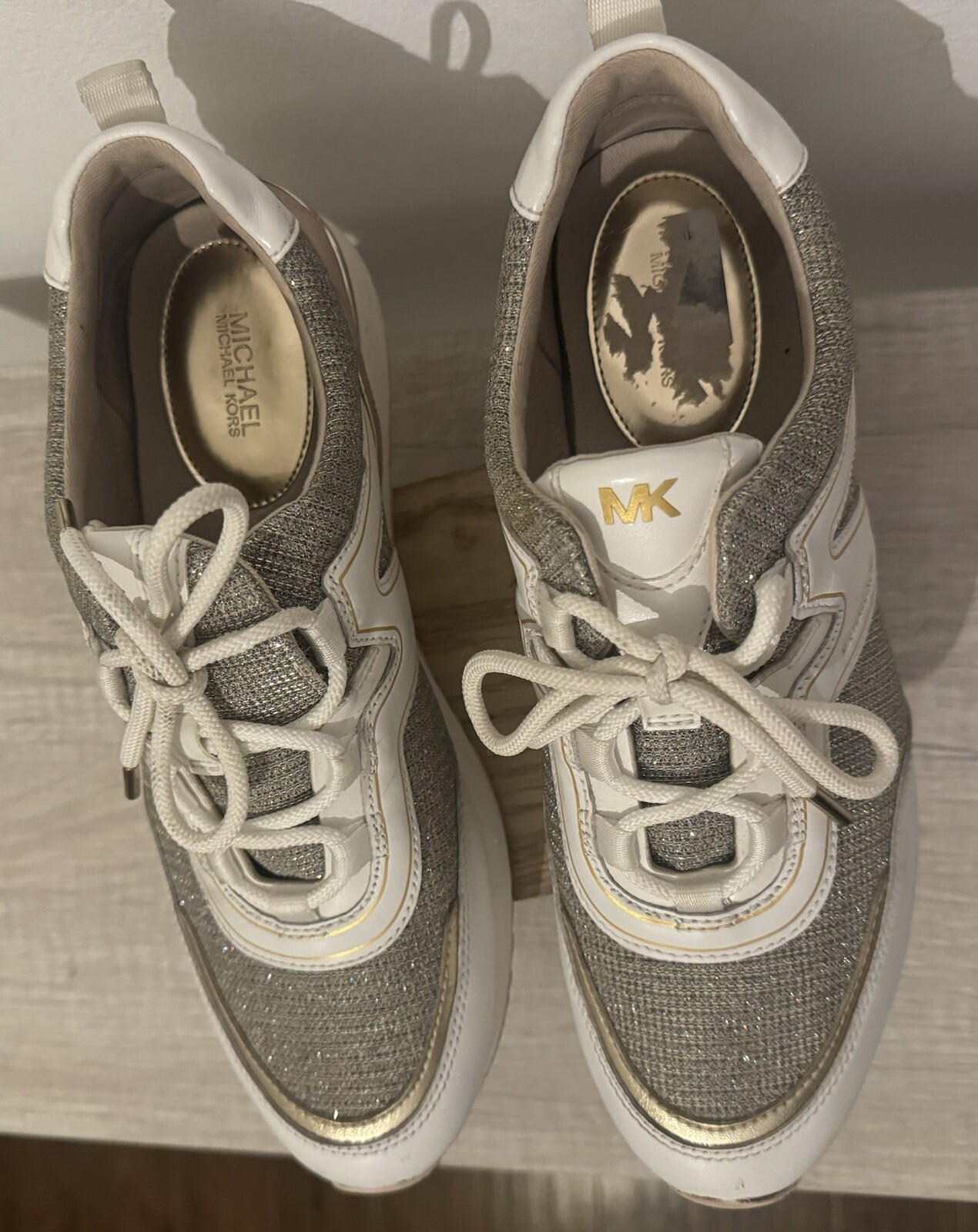 Michael Kors Mixed Media Pippin Leather Trainer Sneakers Glitter Mesh 9.5 thumbnail 6