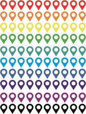Map Location Sticker,100Pcs 0.35X0.5Inch Colored Map Location Sticker