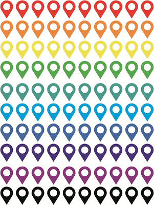 Map Location Sticker,100Pcs 0.35X0.5Inch Colored Map Location Sticker