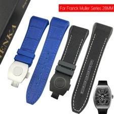 28mm Black Blue Silicone Nylon Watch Strap Band Fit For Franck Muller Watchband