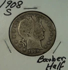 1908-S San Francisco Mint Silver Barber Half Dollar