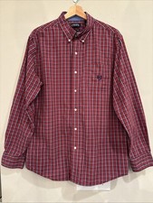 VTG Men’s Chaps Long Sleeve Dress Shirt Red Plaid With Pocket & Logo Size L 90s
