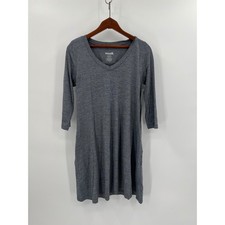 Wool& Rowena Swing Dress Gray Merino Wool V-Neck 3/4 Sleeve Pockets Size M