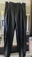 Shinestar Womens Black Faux Leather High Rise Tapered Pants Pockets Size Medium