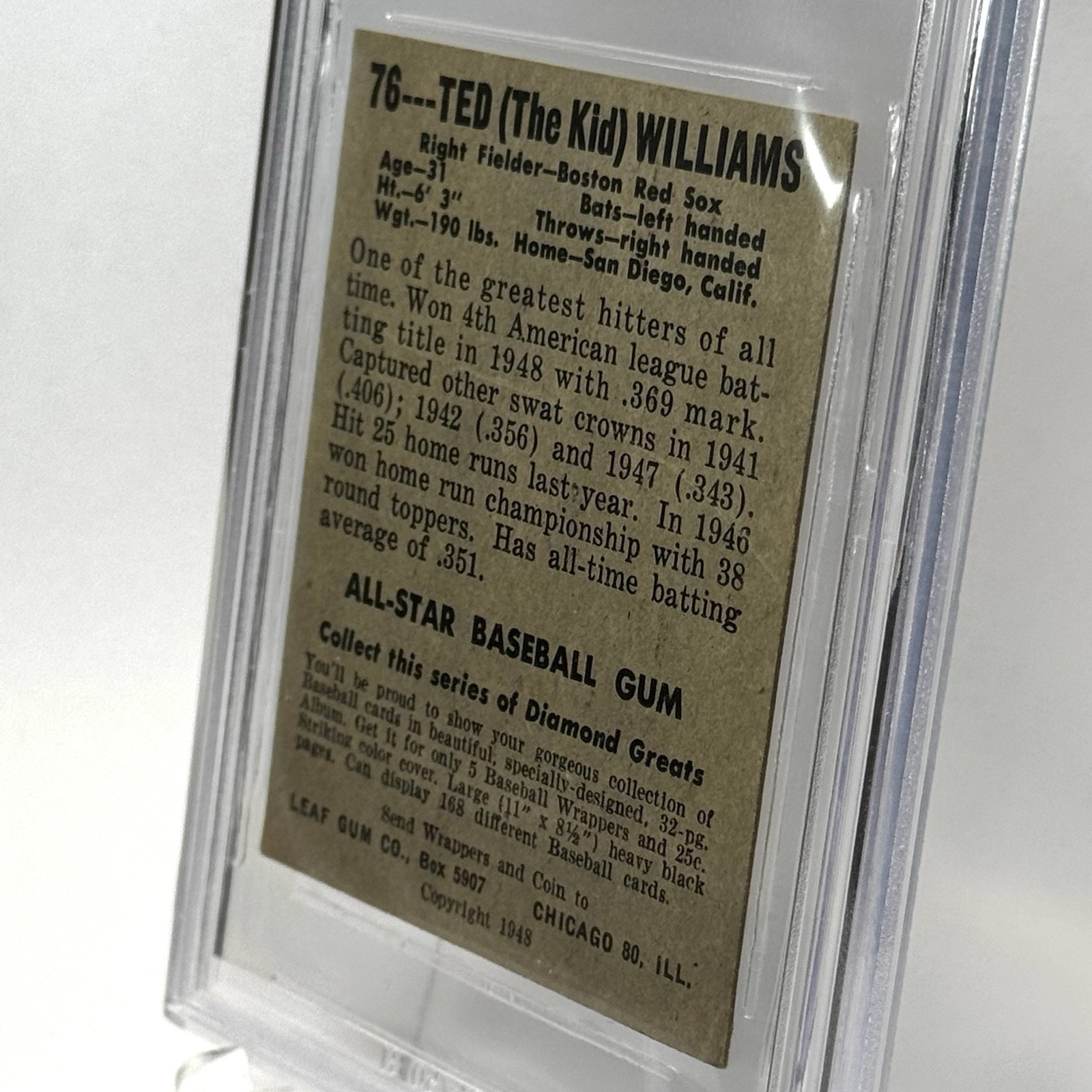 1948-49 Leaf Baseball TED WILLIAMS #76 Beckett BVG 6 HOF view 8