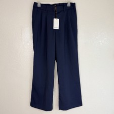 Quince Stretch Crepe Pleated Wide Leg Pants Size 10 Navy Minimalist Preppy NWT