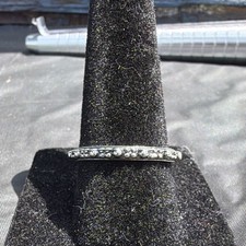Silver Tone Pav  Round Cubic Zirconia Eternity Band Ring Size 7 2mm