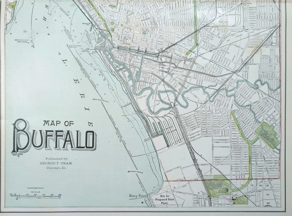 Vintage 1901 BUFFALO NEW YORK Map 14"x22" ~ Old Antique Original ERIE COUNTY NY - Image 4 of 4
