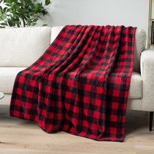 Black and Red Buffalo Plaid Fleece Throw Blanket Checkered 60x80 Inch Bed