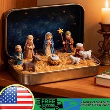 Mini Christmas Nativity Set in Tin Box, Porta...