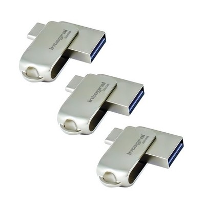 Integral 3 Pack 32GB 360-Dual USB 3.2 Gen 1 Type C and Type A Flash Drive w