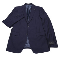 John Varvatos Crepe Melange Wool Suit Jacket Mens 38S Slim Navy Blue Super 110s