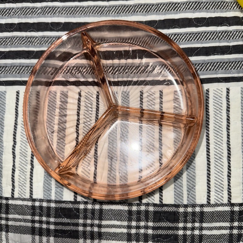 Vintage Pink Depression Glass Candy Nut Relish Divided Starburst Dish