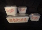Vintage Pink Gooseberry Pyrex Refrigerator Dish Set with Lids 501 (2), 502, 503