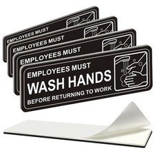4 Pack Self-adhesive Employees Must Wash Hands Sign, 9" x 3" Durable Acryli...
