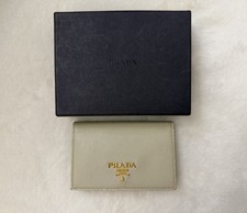 Portafoglio Porta Carte Prada Autentico Pelle Grigio Saffiano con Scatola