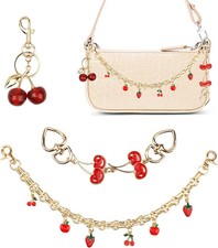 3PCS Bag Extender Chain, Strawberry Cherry Gold Decorative Bag Chain, Bag Charm