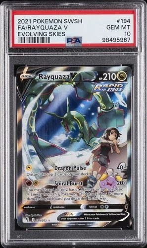 2021 POKEMON SWORD & SHIELD EVOLVING SKIES #194 FULL ART/RAYQUAZA V PSA 10