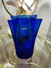 VTG Blenko Handcraft Cobalt Blue Art Glass Paper Bag Vase Flared Rim USA