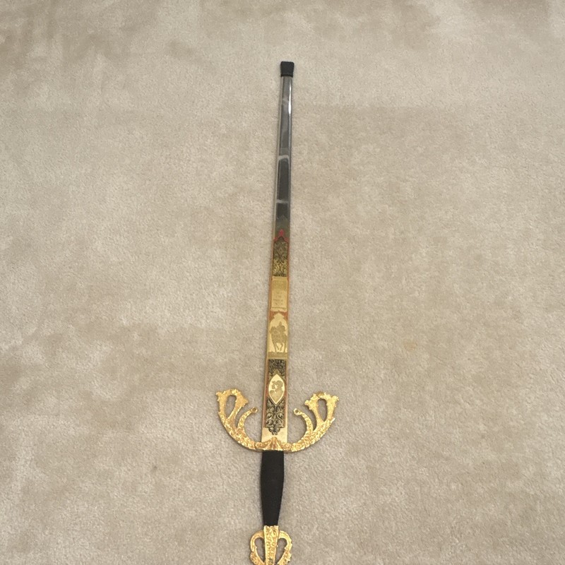 Decorative Rapier Sword Gold Hilt Stainless Steel Blade Black Wood Grip Repro
