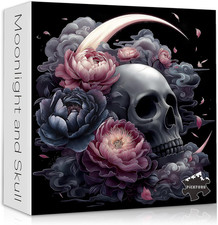 Skull Puzzle for Adults 1000 Pieces, Vintage Flower Puzzle Horror Skeleton, Blac