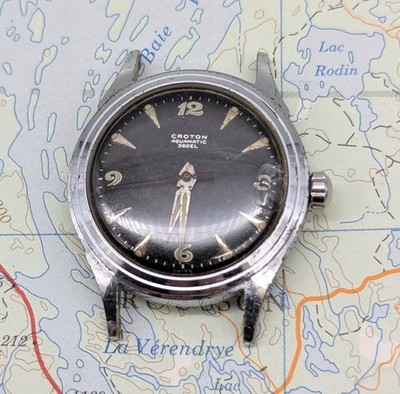 Vtg Croton Aquamatic 360EL Black Dial Automatic Men