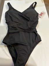Lands' End Black One Piece Swimsuit 8 Classic Criss Cross Tummy Control NWT