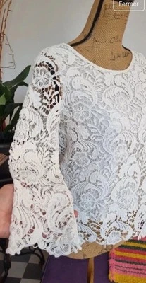 Blouse Haute The Kooples, Femme Taille 1 Coton Broderie Mesures Sur Les Photos - Photo 1/4
