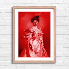Elegant Vintage Lady Portrait Painting Red Framed Wall Art Print Large Picture