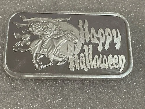 1 oz. Silver Bar .999 Fine SilverTowne Mint HAPPY HALLOWEEN HEADLESS HORSEMAN!!