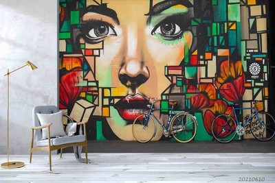 3D Woman Geometric Flowers Graffiti Wall Murals Wallpaper Murals Wall Sticker