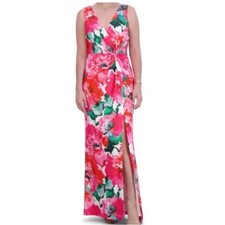 Eliza J floral satin twist waist gown dress pink size 8