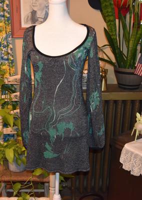 Vintage Y2K BeBe Metalliic Mini Dress Bodicon Green and Black Size Small