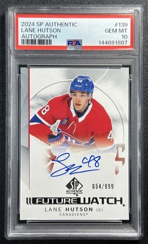 LANE HUTSON PSA 10 2024 UD SP AUTHENTIC #139 ROOKIE AUTO RC FUTURE WATCH 654/999