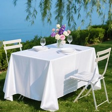White Rectangle Satin Tablecloth Wedding Table Cloth For Christmas Baby Shower B