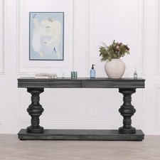 Large Distressed Black Painted Column Console Table Impressive