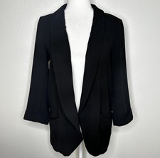 LUSH Womens Juniors Black Open Front Stretch Blazer Jacket Size M With Pockets