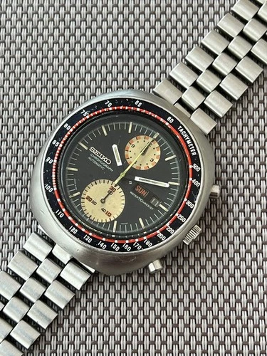 SEIKO 6138-0011 UFO Automatic Chronograph Watch Vintage Men's Black Dial