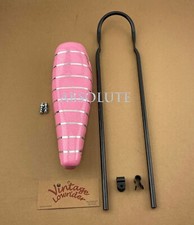 VINTAGE LOWRIDER 22" LONG SISSY BAR W/CLAMP W/ PINK/SILVER VINYL BANNANA SEAT.