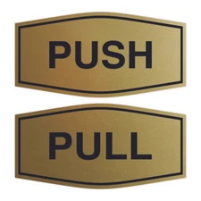 Signs ByLITA Fancy Push Pull Sign Set (Brushed Gold) - Small 3 x 6"