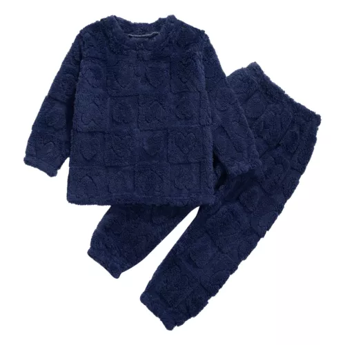 Kids Boys Girls Pajamas Set Solid Color Tops With Pants Round Neck Flannel Suit - Foto 70 di 72