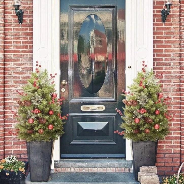 2 30" Outdoor Realistic Pre-Lit Christmas Trees LED Decorated Porch Decor - Image 2 of 4