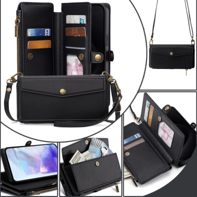 Shockproof Kickstand Wallet Case with Wrist/Crossbody Strap for Samsung A55/A35