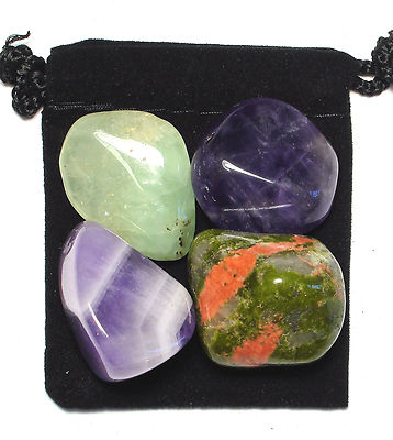 VISUALIZATION Tumbled Crystal Healing Set  = 4 Stones + Pouch + Description Card
