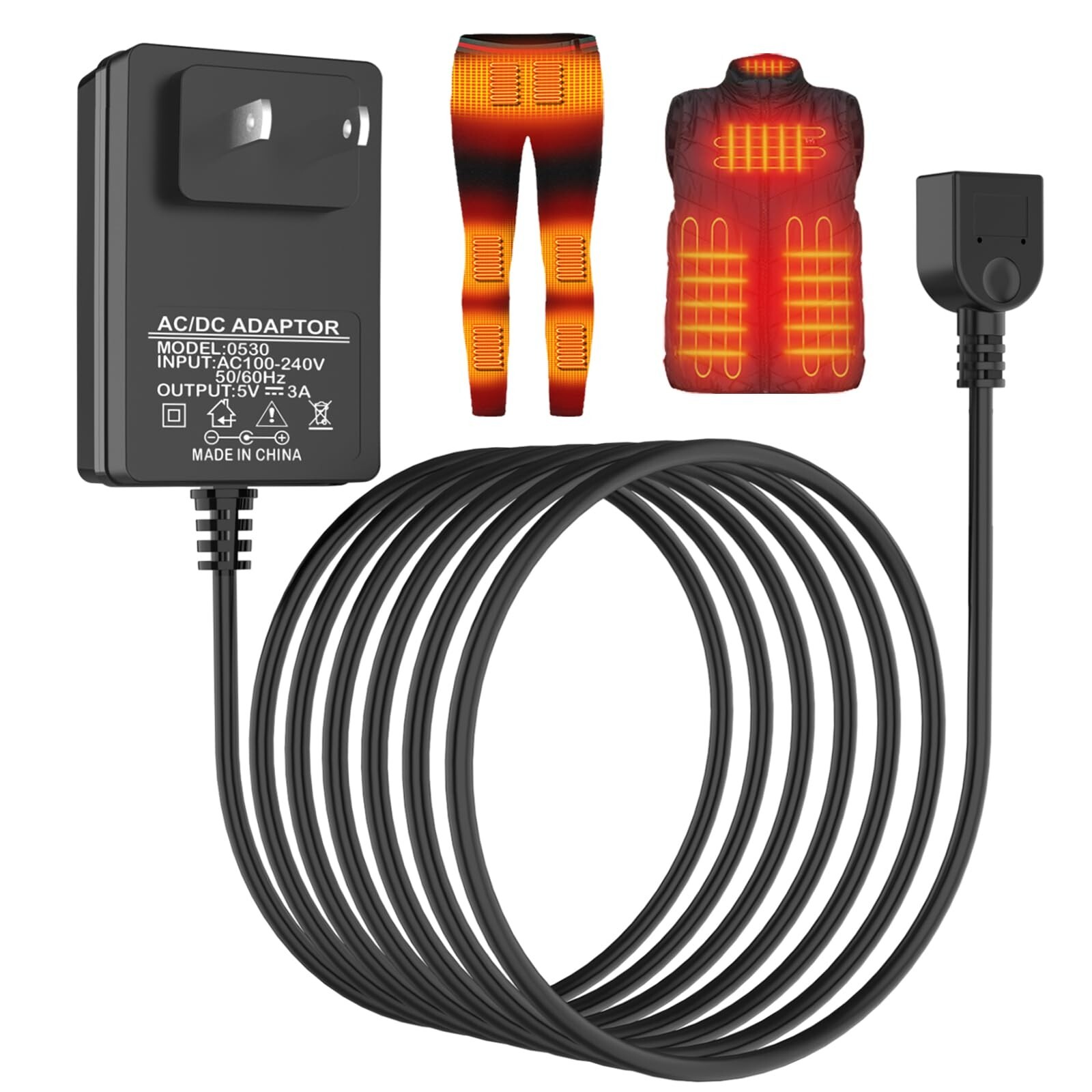 5V2A Heated Vest USB-Powered Jacket with Wall Charger and Wire Connection Cables for Warmth and Comfort