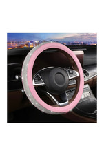 Light Baby Pink Leather Bling White Crystal Diamond Steering Wheel Cover Gift