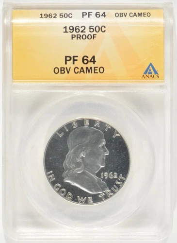 1962 Proof Franklin Silver Half Dollar 50c ANACS PF64 Obverse Cameo 4857571