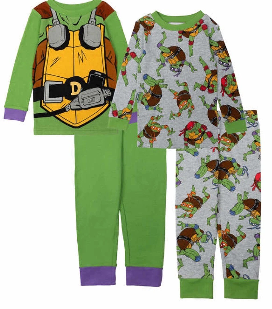 TMNT Nickelodeon Ninja Turtles 4 piece Pajama Set Size 5 Glow in