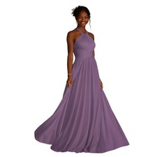 Davids Bridal Evening Prom Dress High-Neck Mesh Full Skirt Purple Size 24 NWT