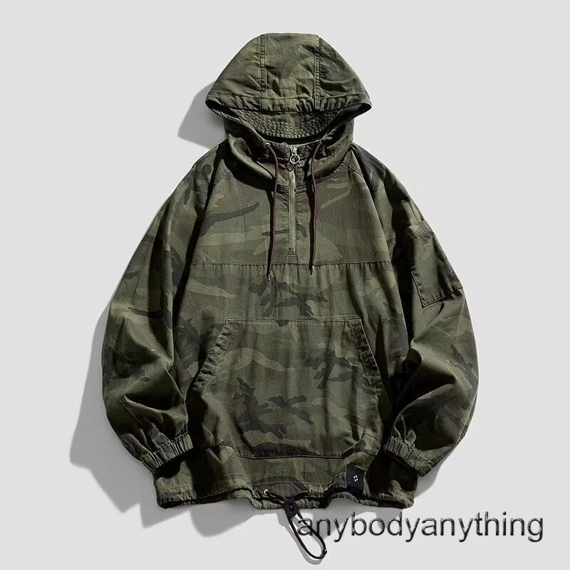 Men's Hooded Camouflage Smock Jacket Army Green Pullover Pocket Coat Top Outwear image 7